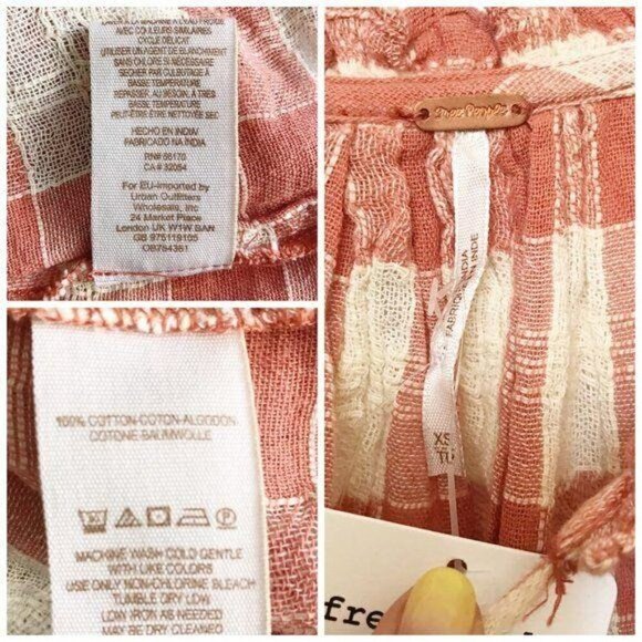 Free People - Honey Grove Plaid Top, size XS, orange red white, NWT - Picture 3 of 7